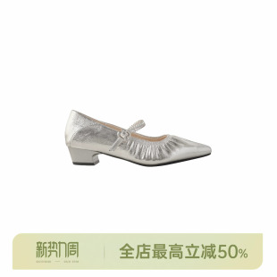 小方头浅口玛丽珍粗跟褶皱单鞋 AOMI HELA 邱莹莹