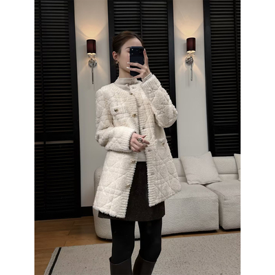 邱莹莹 HELA AOMI “菱格小香”绵羊毛100%软糯圆领直筒版皮草