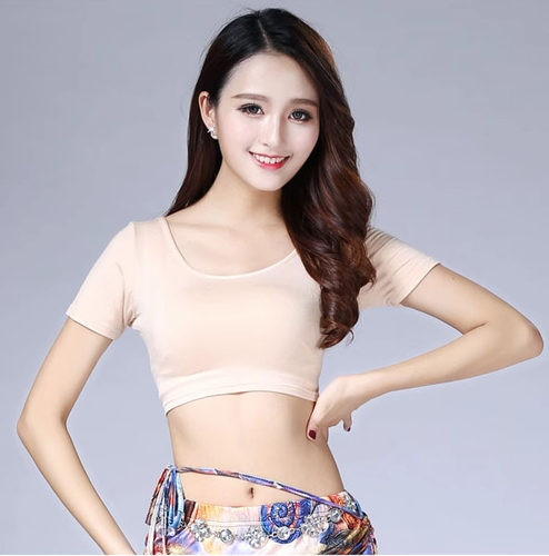 肚皮舞弹力练功上衣 印度舞新款莫代尔白色上衣短袖简约性感