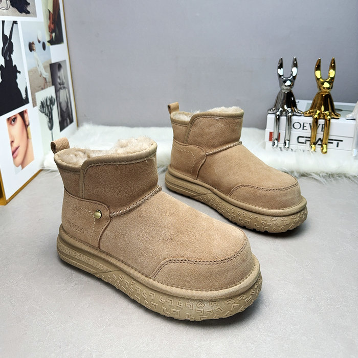 羊皮毛一体短筒丑萌厚底雪地靴女冬季防滑加厚保暖牛皮纯羊毛棉鞋