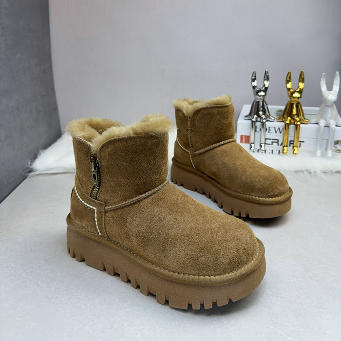 牛皮纯羊毛侧拉链厚底雪地靴女2025冬季皮毛一体短筒保暖加厚棉鞋