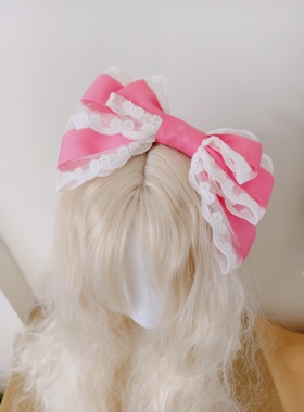 新原创手作 枚粉蕾丝蝴蝶结KC洛丽塔发箍大号