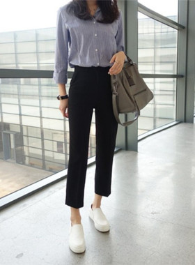 休闲裤高腰九分工作西装裤女春秋小脚抗皱不起球休闲长裤夏季薄款