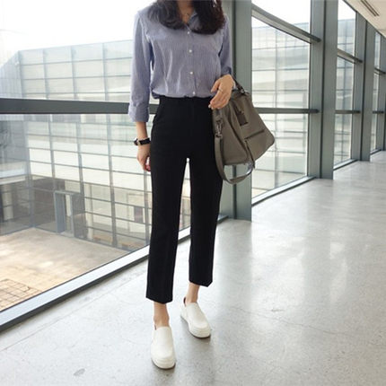 休闲裤高腰九分工作西装裤女春秋小脚抗皱不起球休闲长裤夏季薄款
