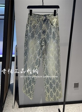 TCH轻奢潮牌专柜正品 2025春夏款烫钻满印蝴蝶结牛仔裤T75A208005