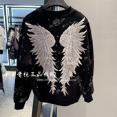 轻奢潮牌TCH专柜正品 2025春夏款 宇宙翅膀烫钻圆领卫衣T75A116051