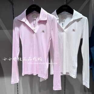 CK Jeans专柜正品 2025冬季新款女士时尚休闲V领长袖T恤 47E203G