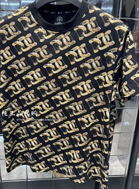 轻奢潮牌TCH专柜正品 2026春夏款满印烫钻短袖圆领T恤 T78B106002