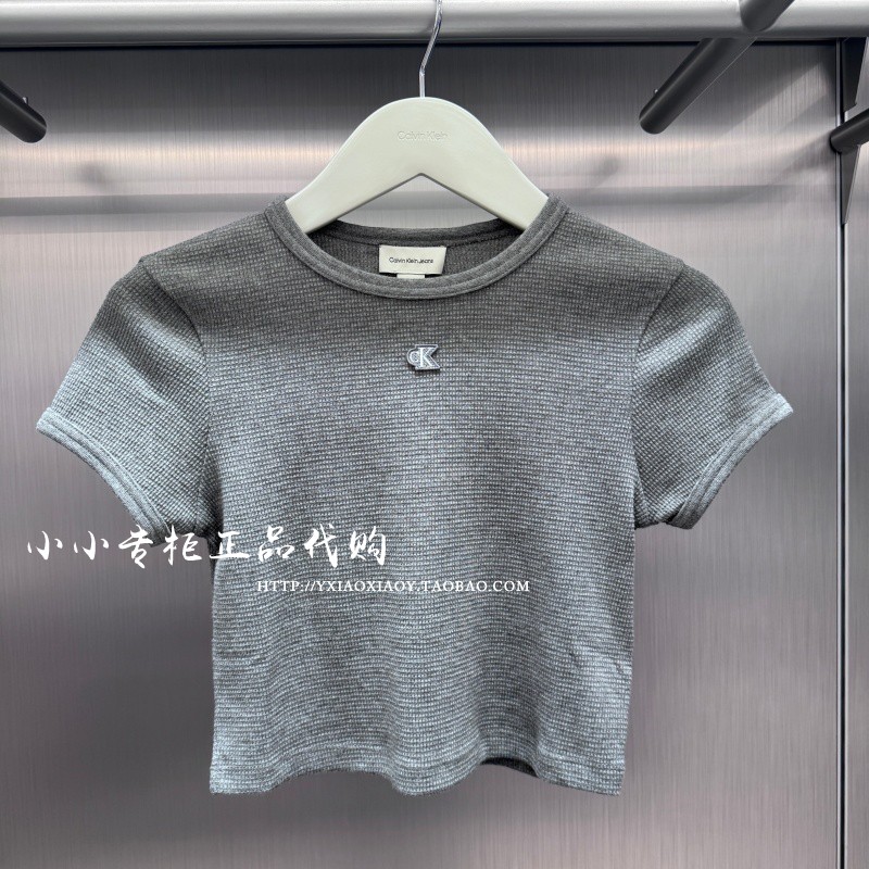 CKJeans刺绣华夫格肌理短款T恤图片