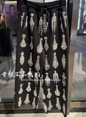 轻奢潮牌TCH专柜正品 2024秋冬耳钉印花烫钻针织长裤 T72C206012