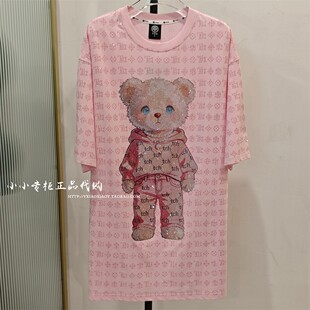 轻奢潮牌TCH私服专柜 2026秋款小熊烫钻满印连衣裙T78C306163