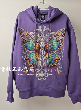 轻奢潮牌TCH专柜正品 2025秋冬重工烫钻纯棉连帽卫衣 T75C12E9002