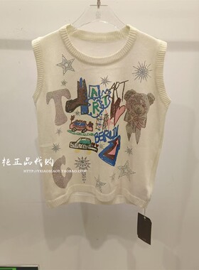 轻奢潮牌TCH专柜正品2026夏款甜酷风烫钻涂鸦针织背心T78B09E1100
