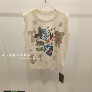 轻奢潮牌TCH专柜正品2026夏款甜酷风烫钻涂鸦针织背心T78B09E1100