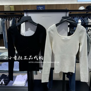 CK Jeans专柜正品 24秋款女士时尚辣妹大圆领打底针织衫 J224561