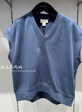 CK Jeans专柜正品 2026春夏款女士优雅刺绣V领无袖针织衫 47F252G