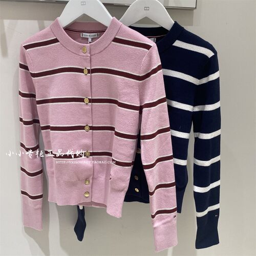 TOMMY专柜正品女士条纹针织开衫