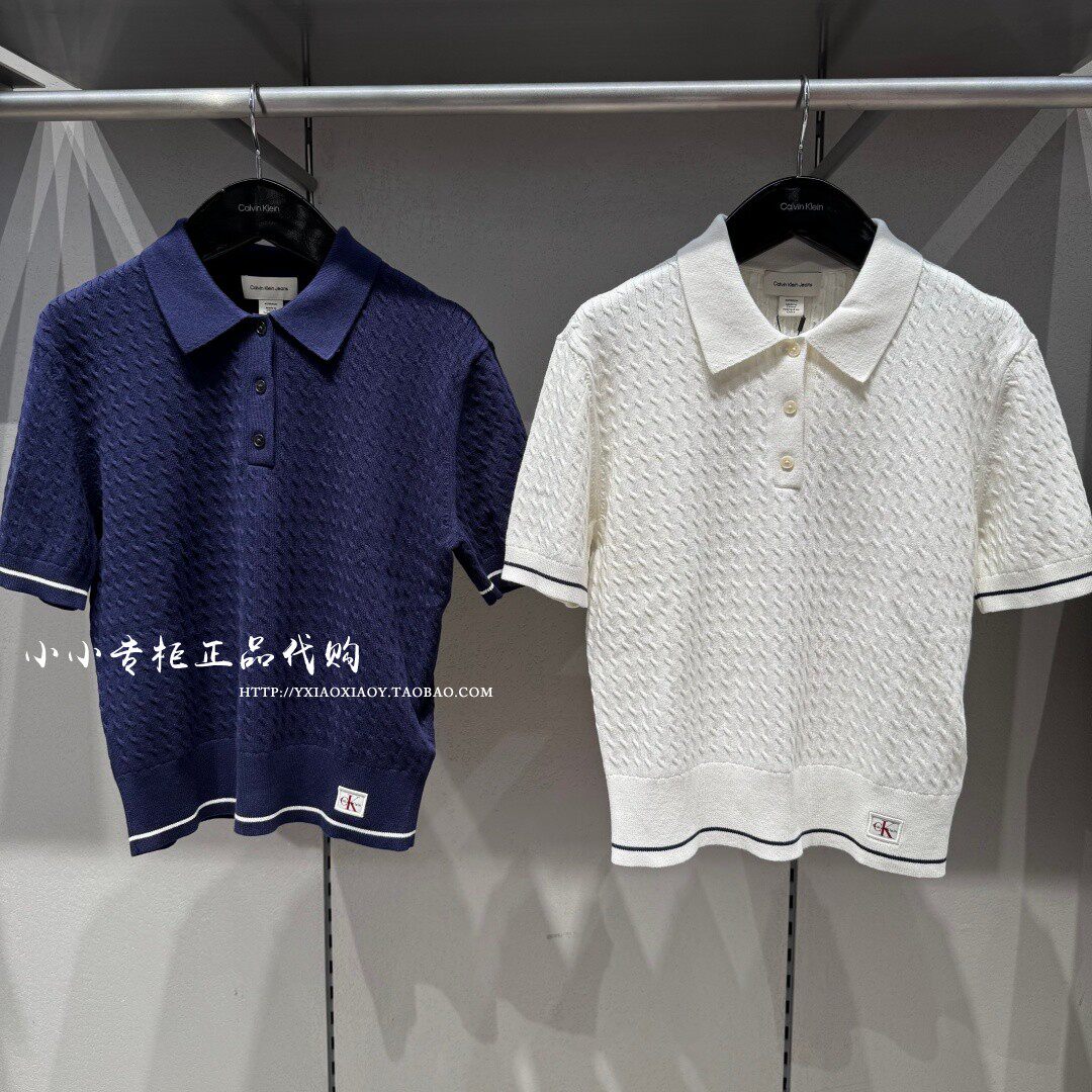 CK Jeans专柜正品 2026春夏款女士优雅经典绞花短袖针织衫47F320G - 实物图