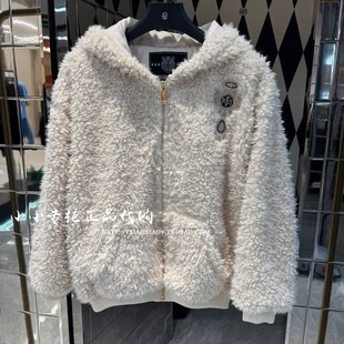 轻奢潮牌TCH专柜正品 2025冬款刺绣烫钻连帽毛毛外套 T75C27E9008