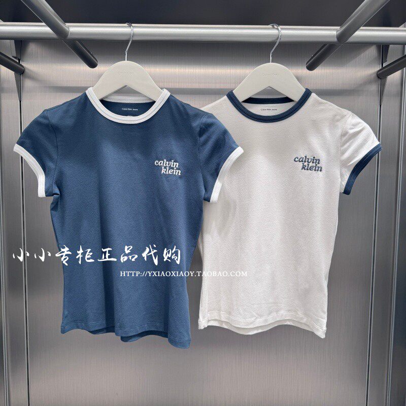 CKJeans刺绣撞色短袖T恤图片
