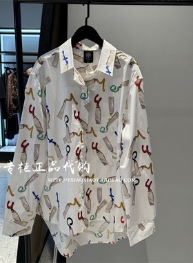 轻奢潮牌TCH专柜正品 2024秋冬满印烫钻个性长袖衬衫 T72C136007