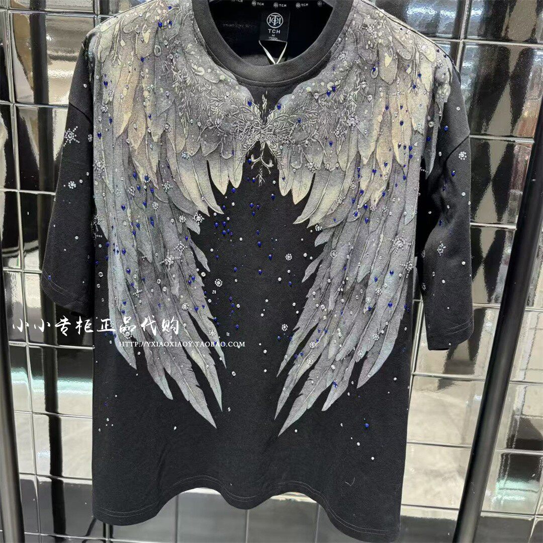 轻奢潮牌TCH专柜正品 2026春款烫钻翅膀圆领短袖T恤 T78B106006
