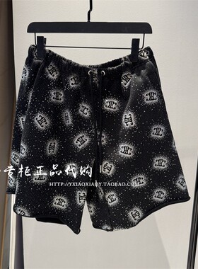 轻奢潮牌TCH专柜正品 2025春夏款满印烫钻时尚针织短裤T75A216003