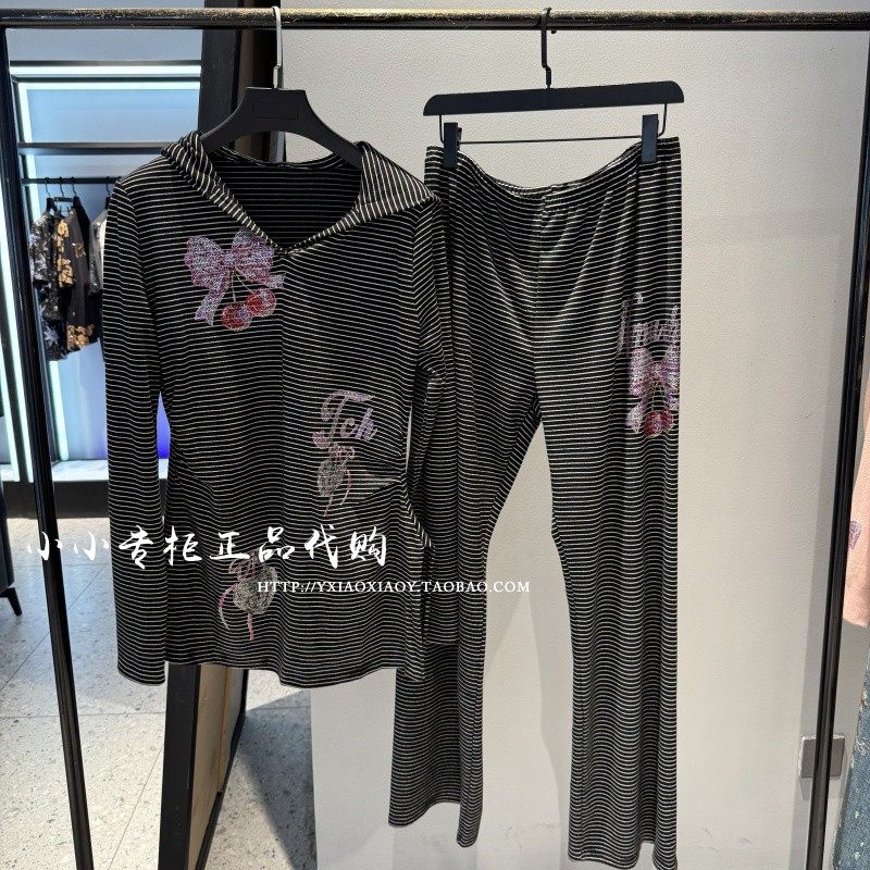 轻奢潮牌TCH专柜正品 2025秋款女装T恤直筒休闲裤套装T75C07E1012