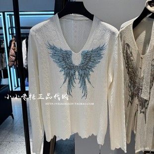 T75C09E1116 女士烫钻翅膀羊毛针织衫 轻奢潮牌TCH专柜正品 25秋款