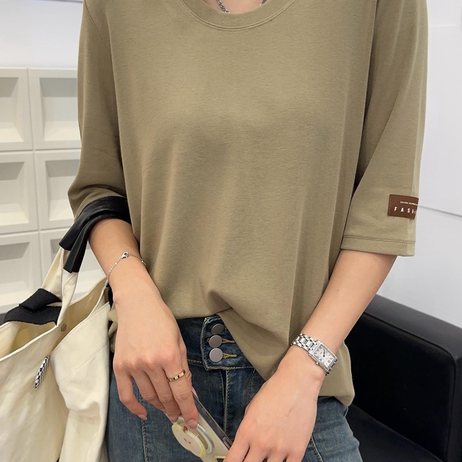 金品绒短袖T恤女2025秋新款欧货U型领百搭休闲软糯宽松上衣潮mm