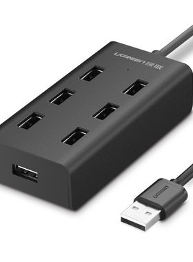 绿联30374 USB2.0 7口HUB集线器 一拖七多接口分线器 1米 黑