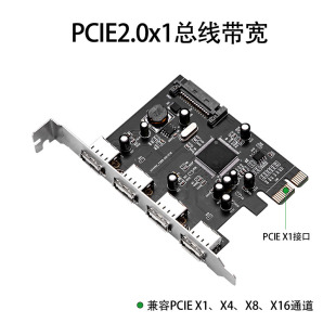 乐扩 USB接口转接卡 E转USB2.0扩展卡4口外置Moschip芯片 PCI 4个