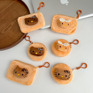 可爱少女豹纹凯蒂猫kt零钱包圆饼包小方包耳机包卡包钥匙包便携