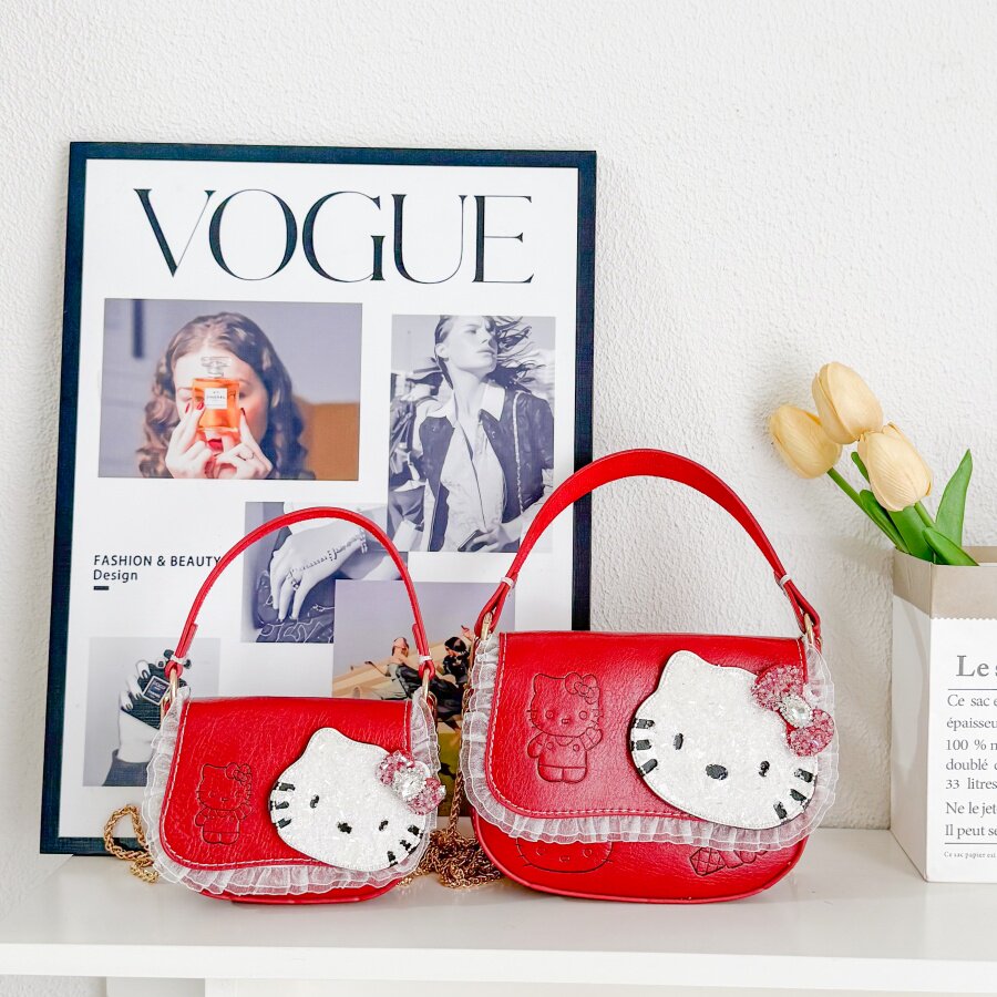 可爱蕾丝边粘钻kt迷你时尚百搭高级质感手提链条斜跨包PU女包