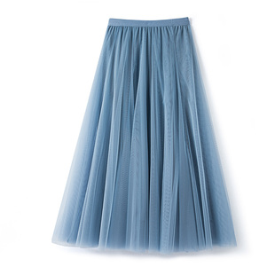 网纱半身裙女春秋新款 90飘逸大摆裙A字裙中长款 0001
