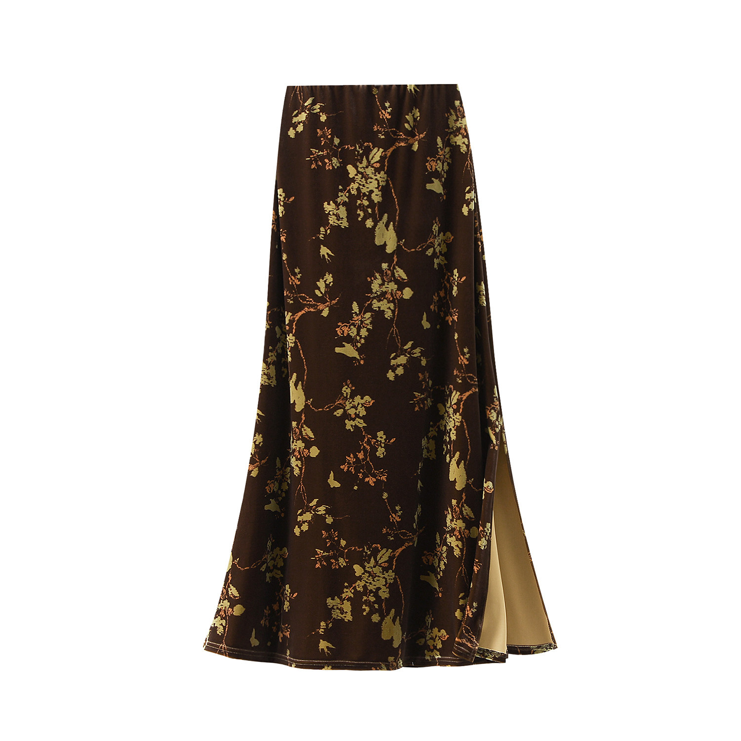 99951 新中式国风丝绒半身裙女秋冬季高级感气质高腰印花鱼尾裙