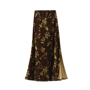 高级感气质高腰印花鱼尾裙 国风丝绒半身裙女秋冬季 99951 新中式