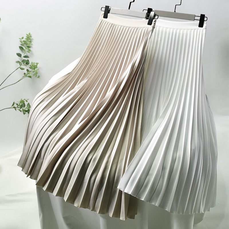 高品质白色a字长款百褶半身裙