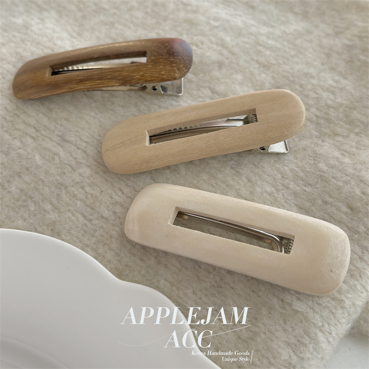 韩国进口 BEGINNING韩网同款 chic 木制 方形木头 刘海鸭嘴夹边夹