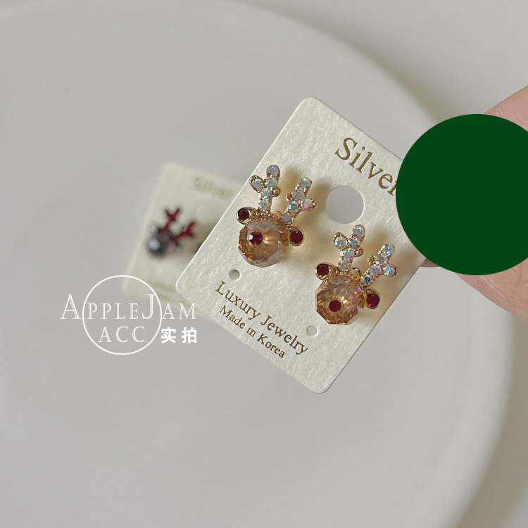 水钻圣诞立体麋鹿耳钉