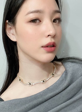 性感网红新款时尚女性金色水钻链条菱形项链简约百搭饰品锁骨链