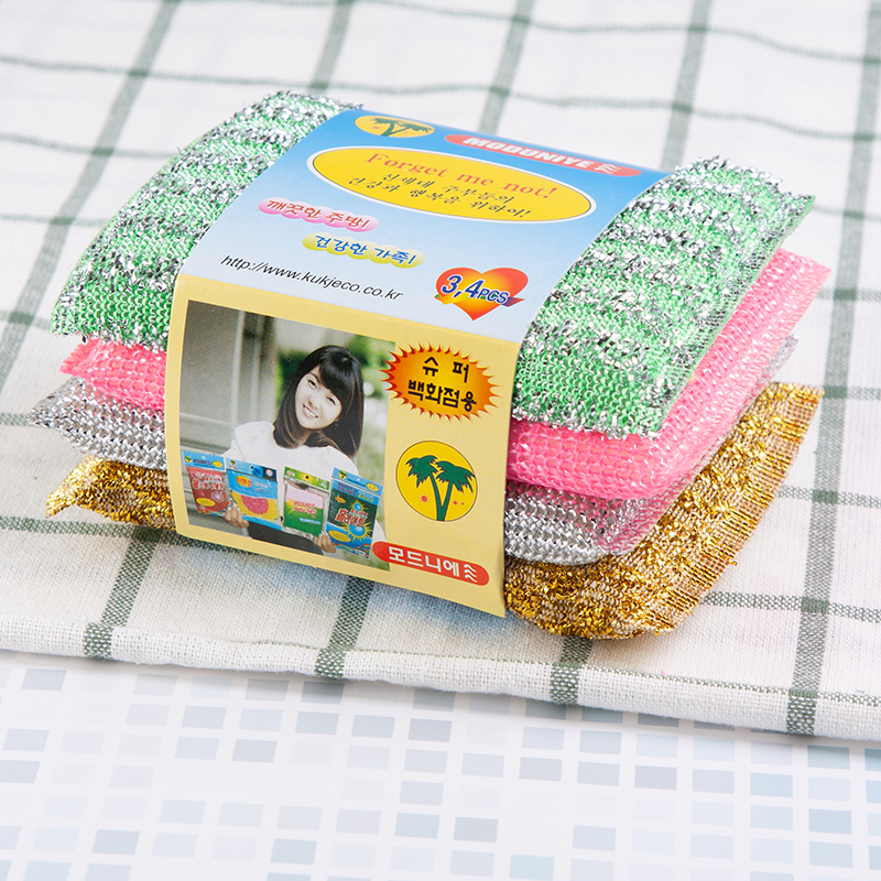 韩国进口厨房海绵钢丝超吸水抹布海绵清洁百洁布不沾油洗碗巾4枚