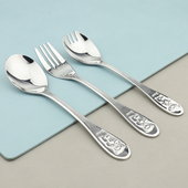 韩国进口不锈钢勺叉一体儿童餐具套装 沙拉叉子儿童勺子小学生饭勺