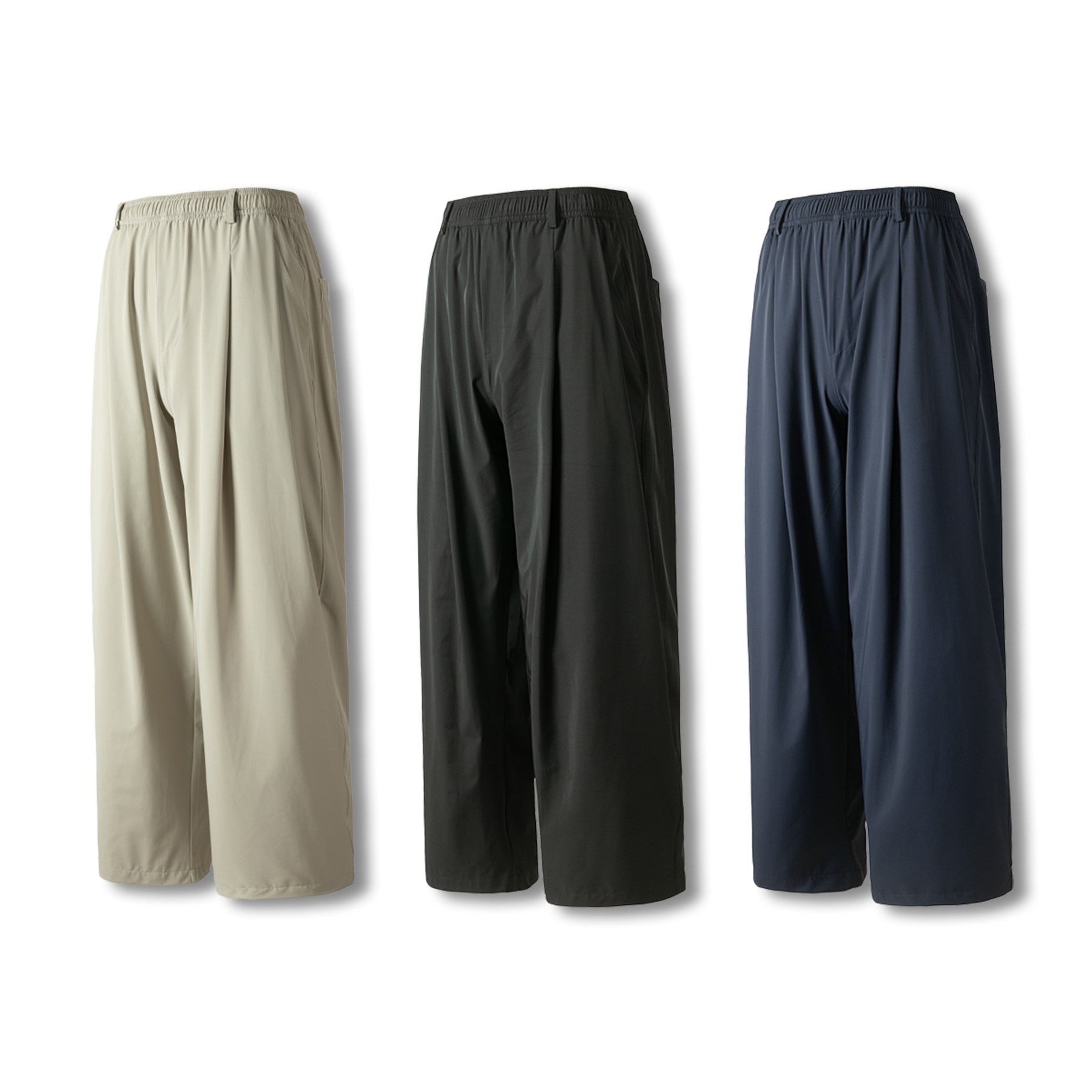 Sinrcrew「凉感透气」夏季轻薄城市通勤长裤双褶垂感阔腿懒人西裤