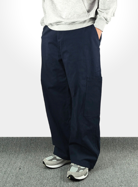 Sinrcrew冬重磅加厚碳磨斜纹阔腿日系工装裤城市通勤复古直筒长裤