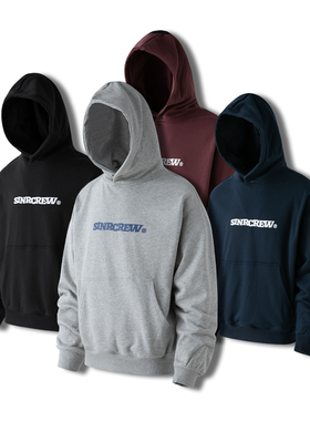 Sinrcrew日系复古360克毛圈棉重磅保暖宽松LOGO印花套头连帽卫衣