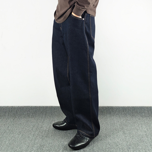 Sinrcrew「三本针丹宁」15.6oz加厚防褪色宽松深色原色直筒牛仔裤