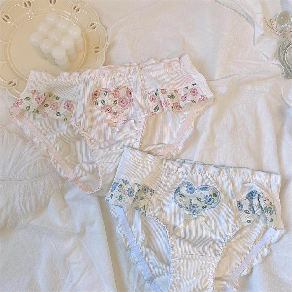 春之诗~复古纯棉可爱日系少女内裤学生包臀弹力透气蕾丝三角裤