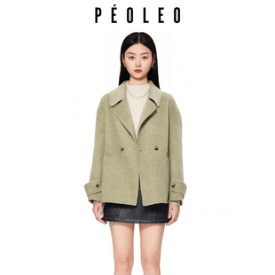 韩系宽松时尚 新款 保暖外套 领双面羊毛外套2025年冬季 飘蕾绿色西装