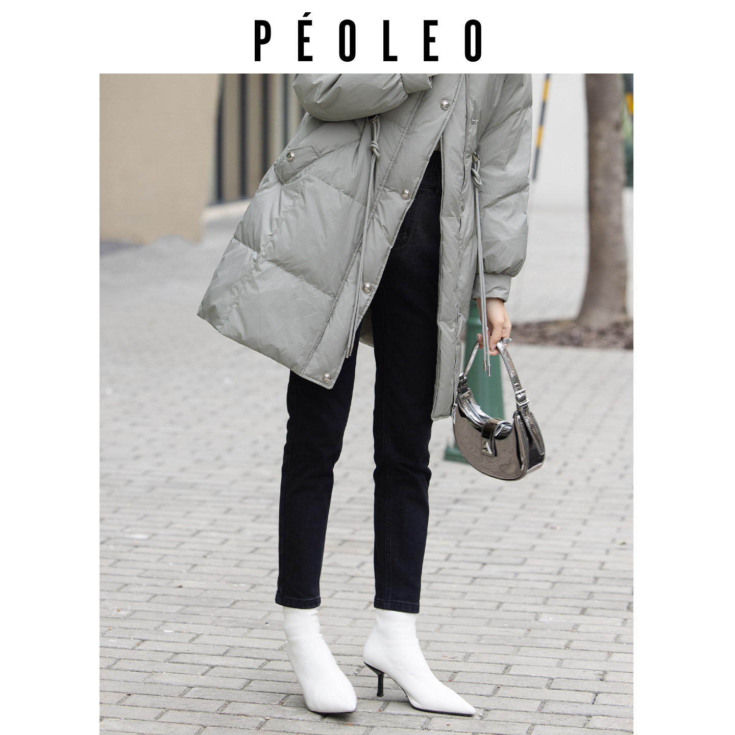 飘蕾黑色牛仔紧身裤2025年冬季新款高腰渐变设计修身百搭通勤长裤